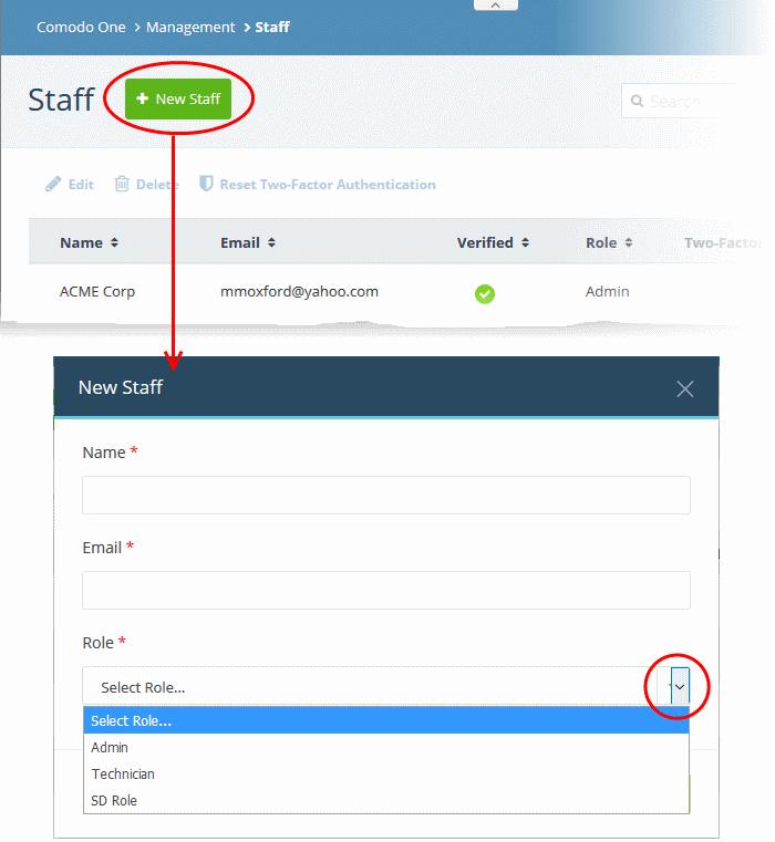Login Authentication in the C1 admin guide for help with this. Click 'New Staff' at the top. Note: Staff with 'Admin' privileges can only be added by the account administrator.