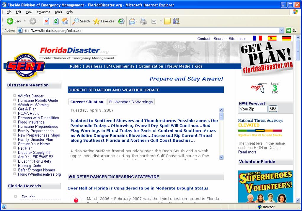 Florida Information Sources Florida Department of Emergency Management State