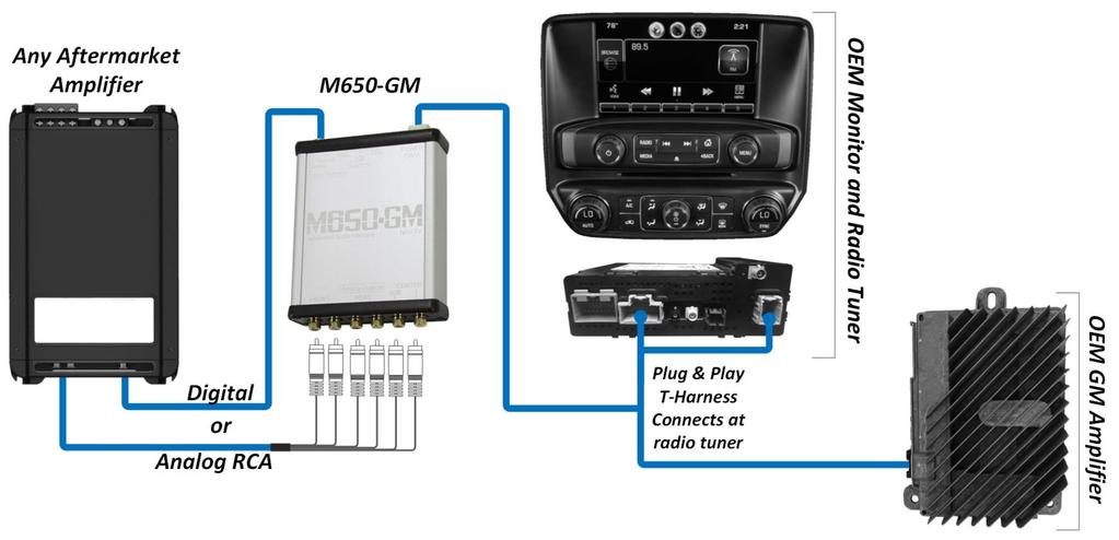 TYPE 1: Signal directly to amp, no additional external processor M650-GM System Layout