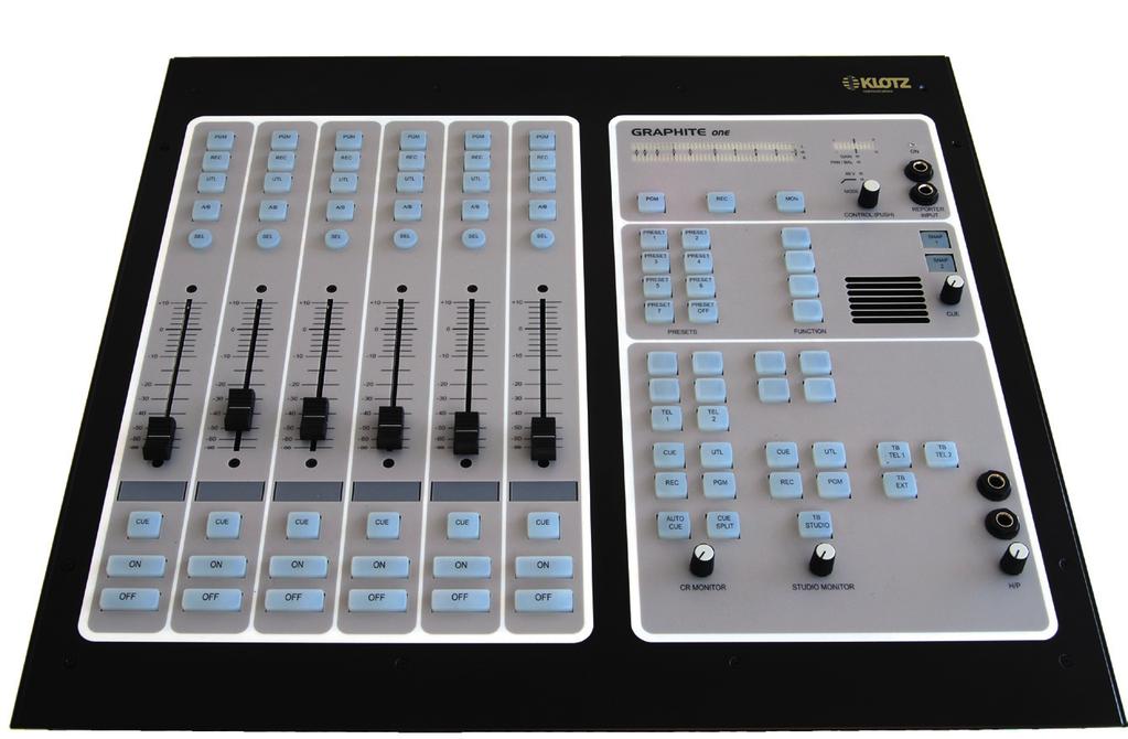 reliable and cost-efficient Graphite One on-air consoles are equipped with 21 inputs (including an optional interface card with 4 AES inputs), 4 main buses and 9 outputs.