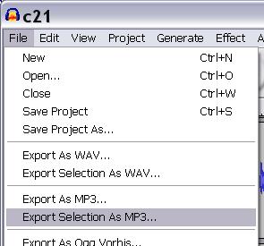 Exporting a single track, or a part of a track (.mp3) Audacity allows you to export any part of a recording as an.mp3 file.