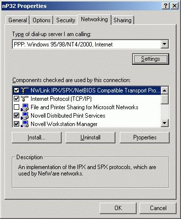 In the tab «Networking» select the components: Internet protocol (TCP/IP) Client for Microsoft networks