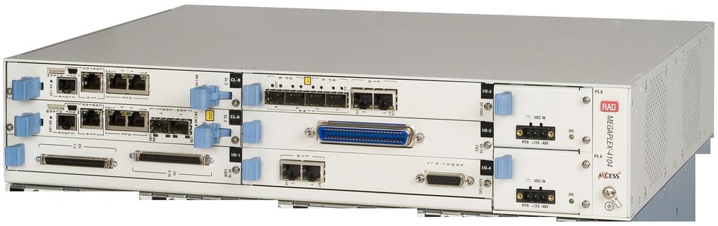 The family includes two devices: a larger 10-slot 100 and a compact 4-slot 104. When deployed as a carrier-class Ethernet aggregator, can terminate Ethernet traffic carried over /SHDSL/SHDSL.