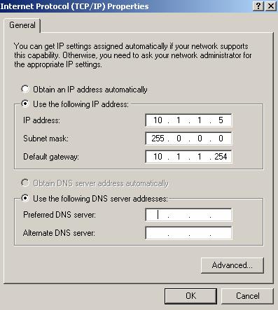Figure 2.1: Network Configuration 3 Select the Property of the LAN card. 4 Setup the ip address, subnet mask and default gateway as below: Figure 2.