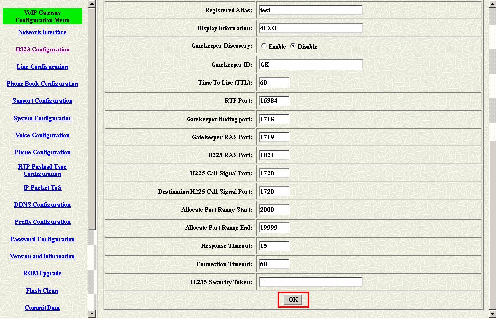 Figure 2.14: Configure the GK info 2 Press the OK button that is on the bottom of this page to save the configuration.