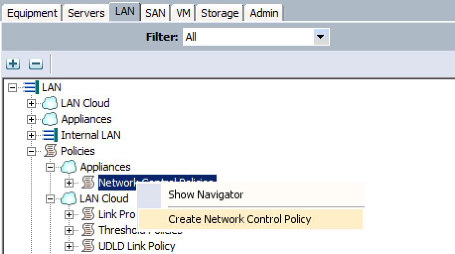 Click OK and then click OK again to create the VLAN. Create Network Control Policy for the Appliance 1.