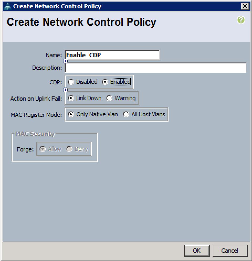 4. Click OK and then click OK again to create the policy. Configure the Appliance Interfaces 1. In the navigation pane, under LAN > Appliances Cloud, expand the fabric A tree. 2. Expand Interfaces. 3.
