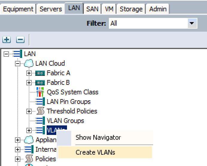 10. Click OK. Create VLANs To configure the necessary virtual local area networks (VLANs) for the Cisco UCS environment, complete the following steps: 1.