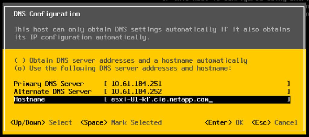 Optional: Enter the IP address of the secondary DNS server. 18. Enter the FQDN for the first ESXi host. 19.