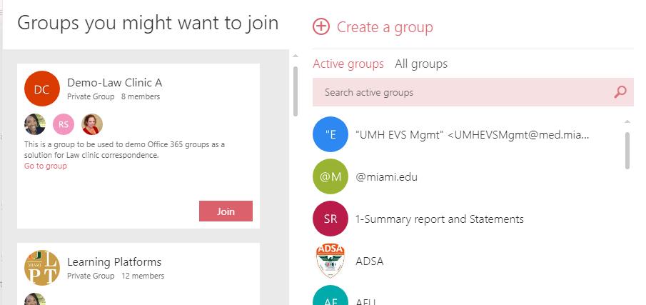 If you do not see Discover, click More at the bottom of your groups