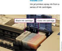 2 Printers An ink-jet printer has a nozzle-like print head that sprays ink onto paper A laser printer uses the same technology as a photocopier 2 Printers Chapter 2: