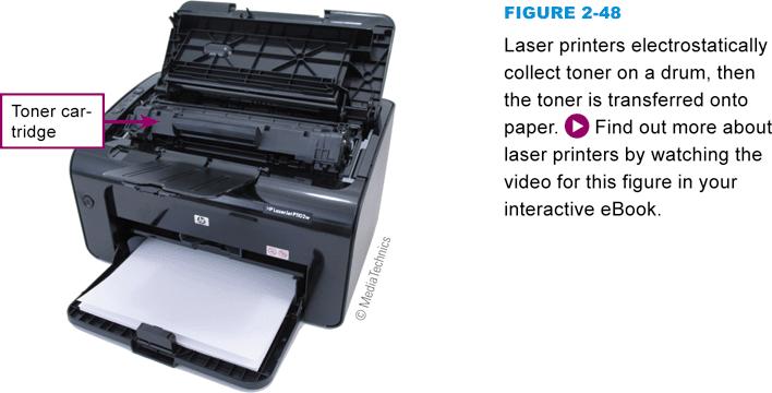strike a ribbon and paper Printer features Resolution Print speed Duty cycle Operating costs Duplex capability Memory Networkability Chapter 2: Computer Hardware 51 Chapter
