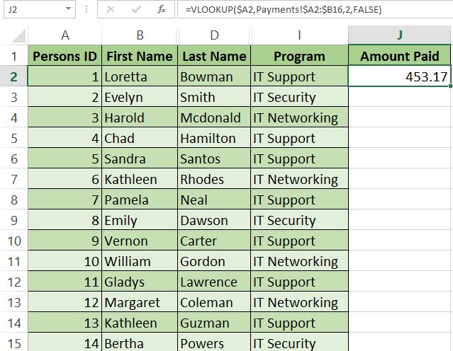 MS Excel 2013 How to copy the function If you would like to list all the amounts paid, from previous example, next to the students names instead of looking them up one at the time, you need to copy