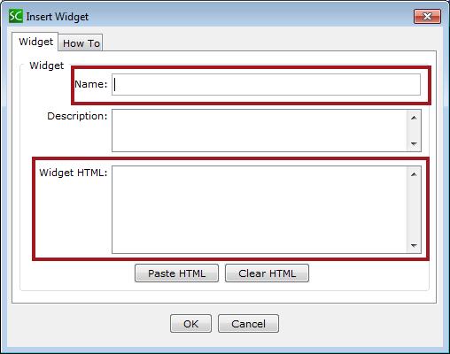 3. The Insert Widget dialog box will open. Figure 32. Insert Widget dialog box 4.