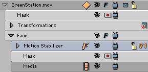 2 9. Press the Media icon on the Motion Stabilizer track and choose choose Movie File from the menu. Import the Greenstation.mov.