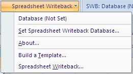 7 Spreadsheet Writeback - Release V14 R1 M2 3.1 Spreadsheet Writeback Menu After Spreadsheet Writeback is initiated as an add-in to Excel, the Spreadsheet Writeback menu is added to Excel.