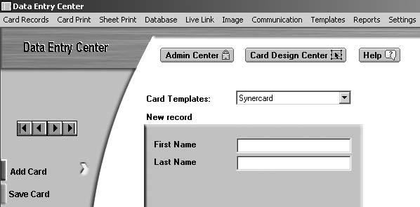 Step 17 You first must select the Card Template that you want to use. Data Entry Center provides you with any templates that you have created in the Card Design Center.