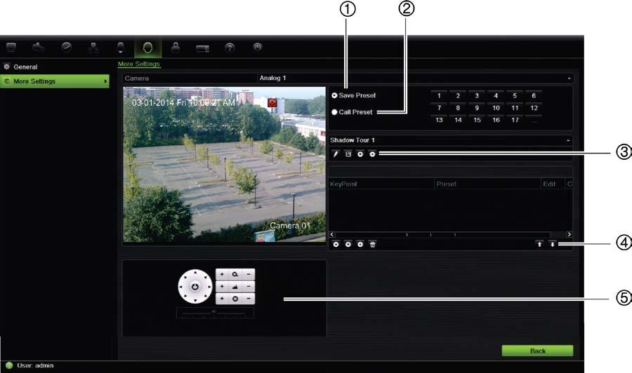 Setting and calling up presets Presets are previously defined locations of a PTZ dome camera. It allows you to quickly move the PTZ dome camera to a desired position.