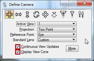 Alternatively, the Define Camera dialog can be used for specific manipulations and its settings window for precision inputs.