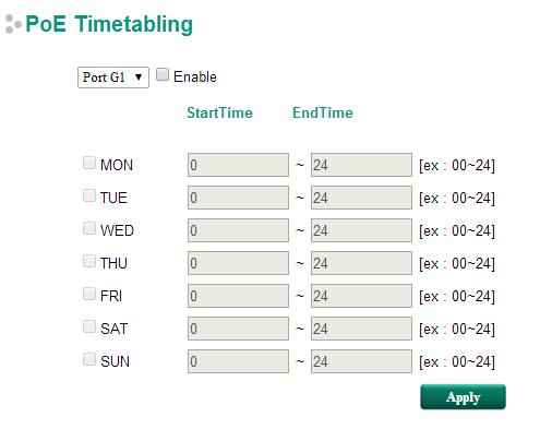 PoE Timetabling Powered devices usually do not need to be running 24 hours a day, 7 days a week.