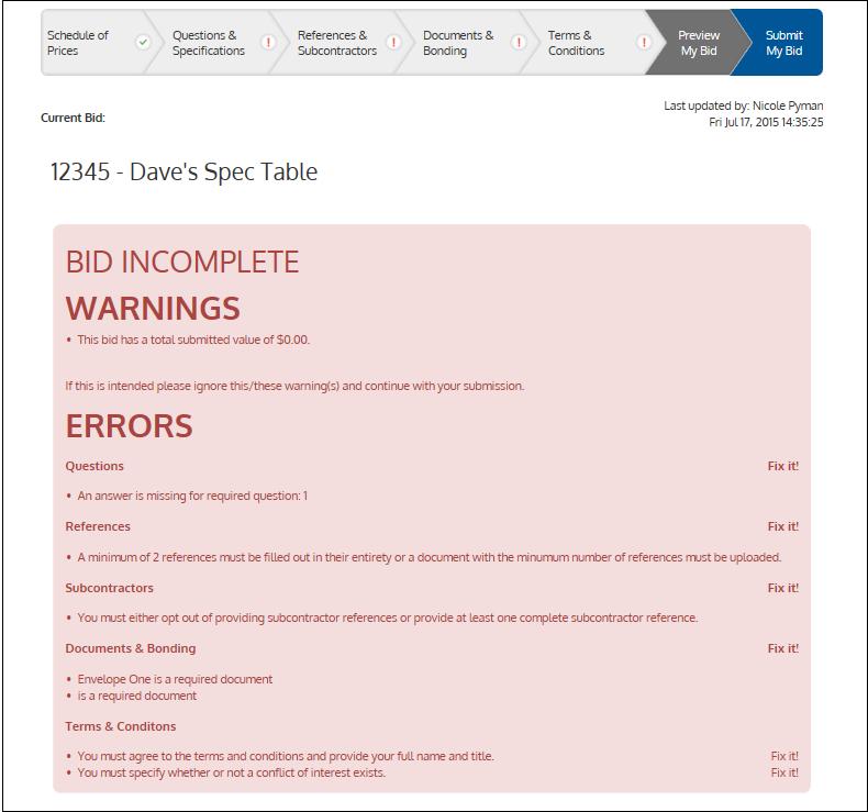 Page 37 ERRORS WITH BID SUBMISSION 1.