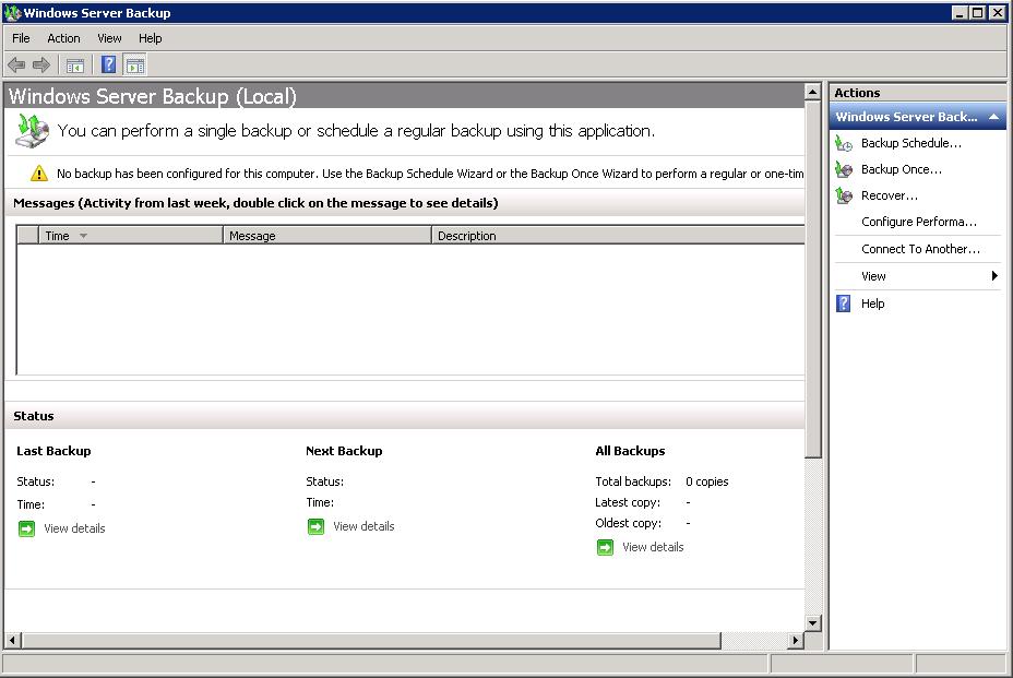 Using the Windows Server Backup Utility Figure 97. Windows Server Backup GUI 2.