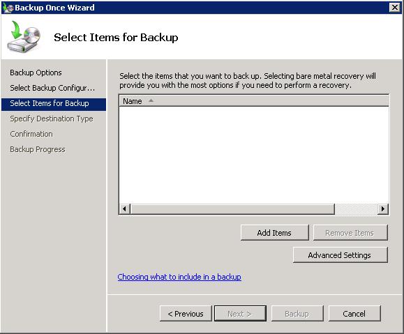 The Select Items for Backup window appears (Figure 100). 6.