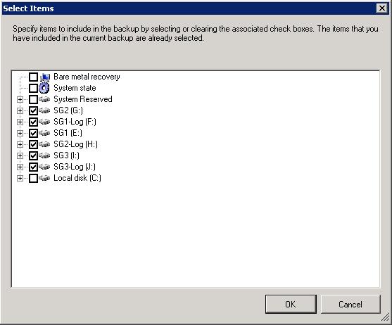 Using the Windows Server Backup Utility 7. Select the volumes to be backed up and then click OK (Figure 101).