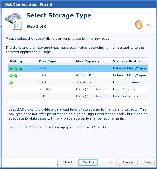 Physical Storage Allocation on VNXe: Storage Pools 7. Click Next. The Select Storage Type window appears (Figure 6). 8.