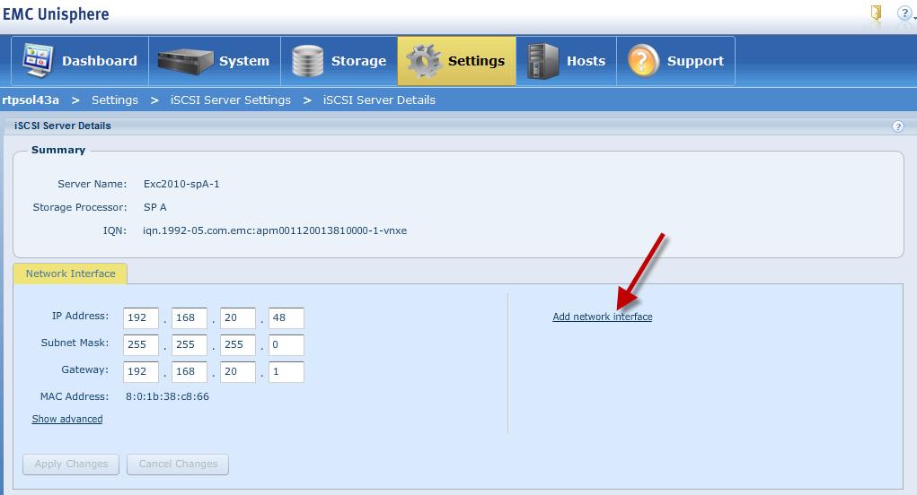 VNXe Connectivity Configuration The iscsi Servers window reappears. 9. Select the new server, and then click Details to begin steps for adding a redundant network interface.