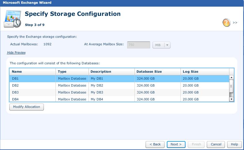 Exchange Storage Provisioning Figure 31. Select advanced allocation options Without DAG 9. Click Next. The Configure Storage Pool window appears (Figure 32).