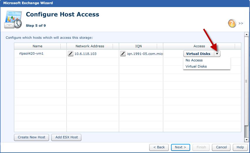 Exchange Storage Provisioning Figure 32. Configure storage pool 11. Click Next. The Configure Host Access window appears (Figure 33). This window displays a list of the currently configured hosts. 12.