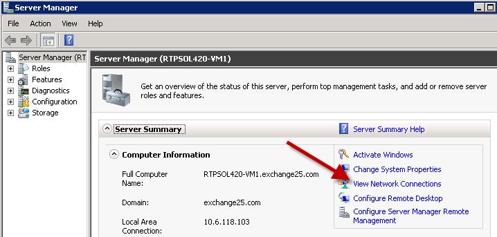 Exchange Host Server Connectivity Configuration Figure 36. Opening the network connections window The Network Connections window opens (Figure 37). 3. Right-click the appropriate network connection and select Properties.