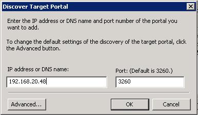 Exchange Host Server Connectivity Configuration Figure 41. Discover Target Portal dialog box 4.