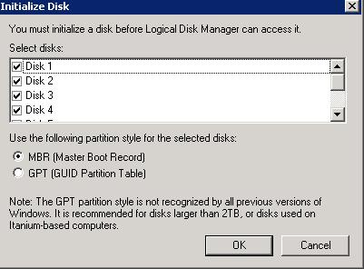 Exchange Host Server Connectivity Configuration The Initialize Disk dialog box appears (Figure 54). 8.