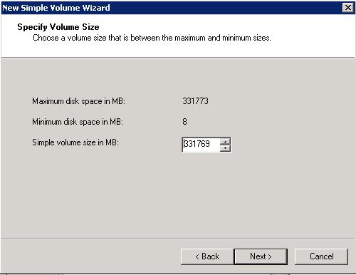 Verify the simple volume size matches the maximum disk space, and then click Next. Figure 57.