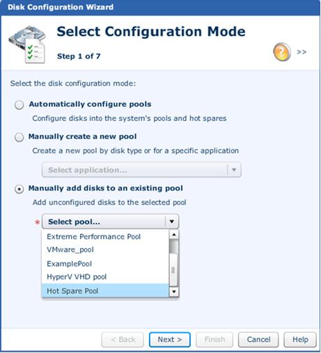 Adding a Hot Spare Figure 78. Selecting the configuration mode 5. Click Next. The Configure Spares window appears.