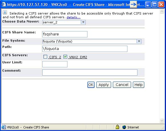 6 Create a CIFS share: Create a CIFS share named fsqshare on server_2