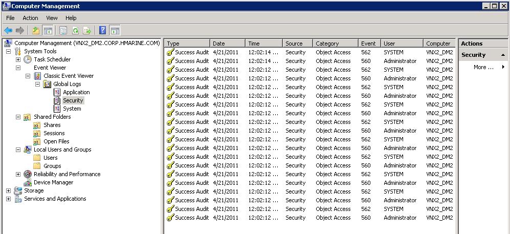 Expand the Event Viewer on the left pane and select the Security