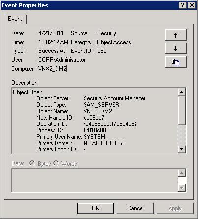 If the Security folder is not populated with events, click