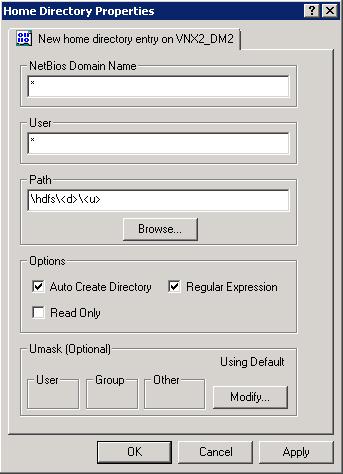 3 Create a new Home Directory entry: Use the * wildcard for the domain and user fields.