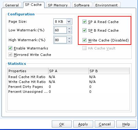 2 Disable Read and Write Cache: Click the SP Cache tab.