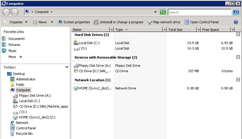 4 Test the VNX Home Directories feature: Log off your team s Windows workstation and log back on as EPlace. Open Computer. 1. Is the Home drive mapped for the User?