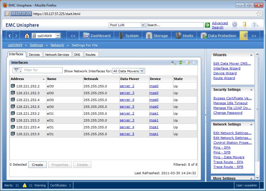 Lab 12: Part 1 Configuring LACP Step 1 Delete network interfaces: Log into Unisphere from your Windows workstation and access your VNX system.