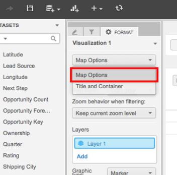 64. In the Format tab for the ESRI Map visualization, select the top-most dropdown and