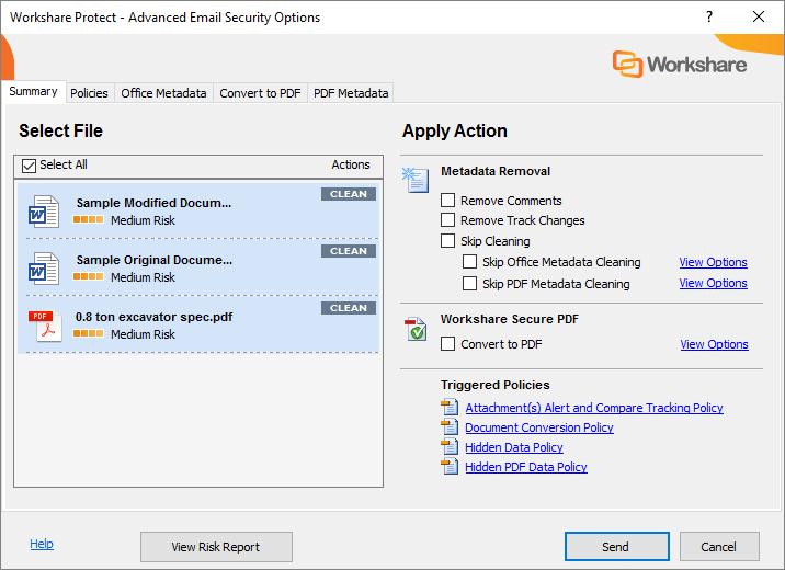 Protecting Attachments Email Security dialog The Email Security dialog may be displayed in different circumstances depending on the option selected for the After an email with attachments is sent