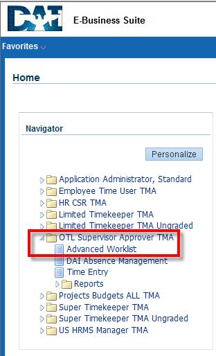 Supervisor Advanced Worklist Start the task using the following responsibility and menu path to open the Advanced Worklist