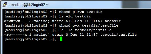 File permissions mkdir testdir touch testdir/testfile chmod is used to change