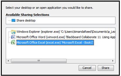 APPLICATION SHARING Application Sharing allows a Moderator or Participant to share any application or the entire desktop with other attendees.