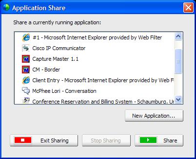 Sharing an Application Instead of displaying a presentation or document in the content viewer, you can open the presentation or document in the application with which it was created, and then share